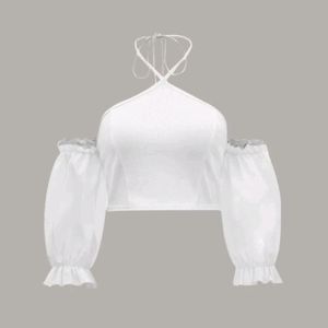 White Open Shoulder Halter Top